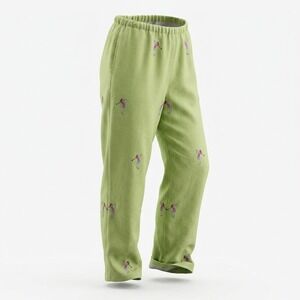 Natalie & Me Pants Women PS Golf Embroidered Linen Blend Green Straight Leg VTG